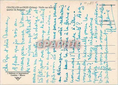 Chatillon-en-Diois - Stara ulica w dzielnicy Ruissseau — Wydawnictwo i Druki Combier / Mâcon, nr seryjny C3 26086-1-1113 — Rewers