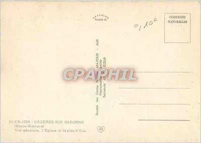 Cazères-sur-Garonne — Vista geral, a igreja e o corpo d'água — Sociedade das Cartas Postais APA-POUX - ALRI — Verso