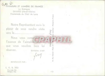Dinard — Passeio do Clair de Lune — Edições d'Art — Verso
