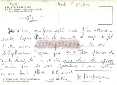 A Costa da Esmeralda — Pôr do sol na ponta da Malouine (Dinard) — Edições Jos - 29150 Châteaulin — Verso