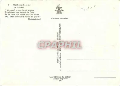 Castelo de Combourg — Ille-et-Vilaine — Edições Pierre Artaud e Cie — Verso