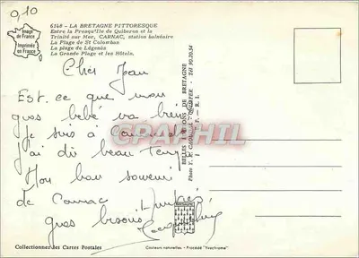 Carnac — Praia de Légénès e hotéis — Edições da Bretanha — Verso
