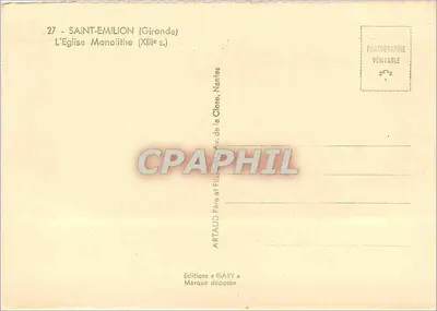 Saint-Émilion — A Igreja Monolítica (século XIII) — Éditions GAEY, Nantes — Verso