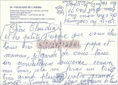 Trajes folclóricos del Anjou — Montreuil-Bellay - Les Ponts de Cé — Editor Lionel, n°20 — Reverso