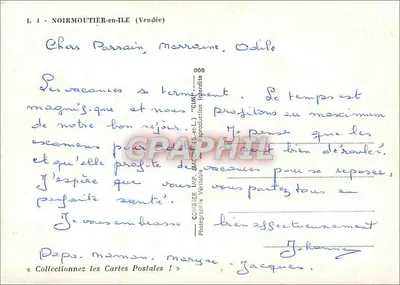Noirmoutier en Île — vista da praia, farol e porto — editor Combier, n° L 4 — Verso