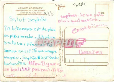 Pôr do sol na costa rochosa — Cores da Bretanha — Edições de Arte 'Jack' n°219 — Verso