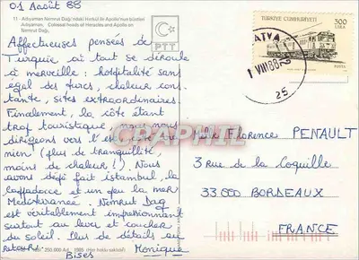 Adıyaman - Nemrut Dağı — Colossos de Héracles e Apolo — editor PTT — Verso