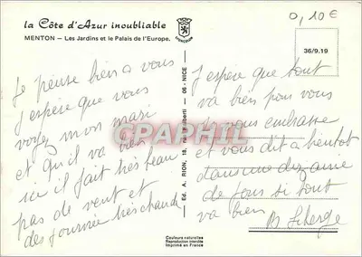 Menton — De Tuinen en het Paleis van Europa — Ed. A. Rion, 18, rue d'Alberti — Achterkant