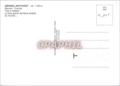 Méribel-Mottaret — zimowa widok z lotu ptaka — Wydawnictwo J.-P. Francoz, Annecy — Rewers