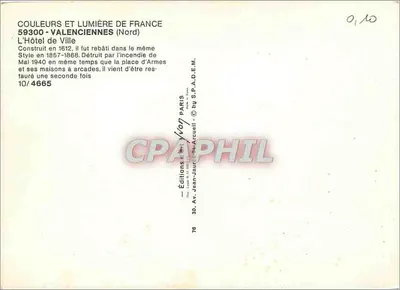 Hôtel de Ville — Valenciennes (Nord) — Edities d'Arte Yvon — Achterkant
