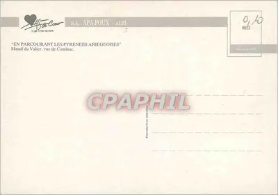 Massif du Vallier — widok z Cominauc — S.A. APA-POUX - ALBI — Rewers