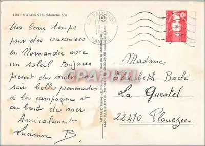 Valognes — A Rue des Religieuses, A Igreja, As Margens do Merderet — Artaud Frères, N°104 — Verso