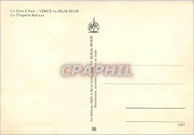 La Chapelle Matisse — Vence-la-Jolie 06140 — Les Éditions « MAR » — Rewers