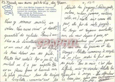 Sommet du Mont Ventoux — Alt. 1912m — Éditions de Provence, n°4352 — Verso