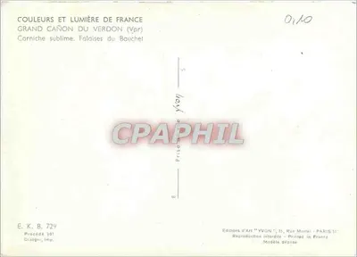 Grand Cañon van het Verdon — Kliffen van het Bauchet — Kunstuitgaven 'YVON' — Achterkant
