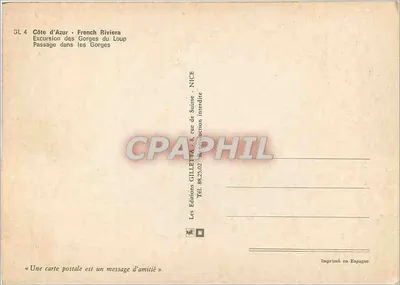 Gorges du Loup — Passagem nas Gorges — Éditions GILLETTA, NICE — Verso
