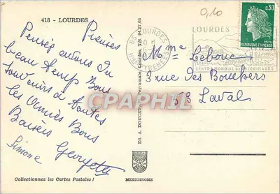 Lourdes — Vue panoramique, grotte et basilique — Éd. A. Doucet, n° 418 — Rewers