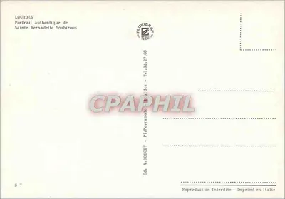 Santa Bernadette Soubirous — Retrato auténtico — Ed. A. DOUCET, Terni — Reverso