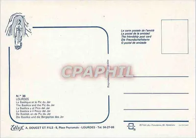 Lourdes — Bazylika i Pic du Jer — Wyd. Doucet i Syn, nr 36 — Rewers