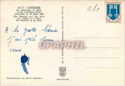 Lourdes — Widok na Bazylikę, rzekę Gave i nowe mosty — Wydawca IRIS — Rewers