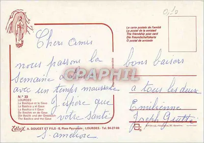 Lourdes — Bazylika i Gave — Edlux A. Doucet et Fils, N° 33 — Rewers