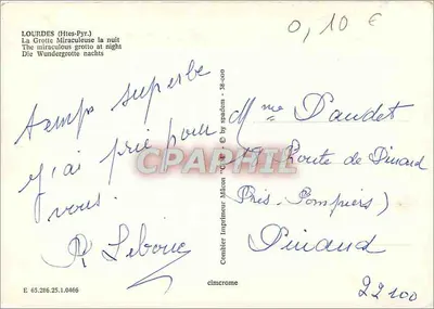 Lourdes — A Gruta Milagrosa à noite — Impressor Mâson — Verso