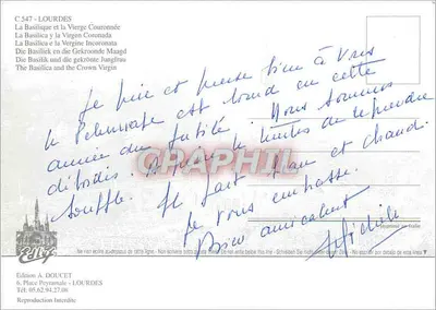 Lourdes — Basílica e Virgem Coroada — Edição A. DOUCET — Verso