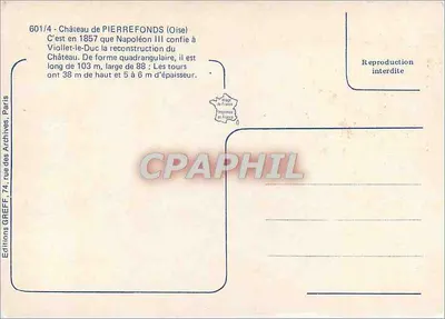 Zamek Pierrefonds — Oise — Wydawnictwo GREFF, Paryż, n° 601/4 — Rewers