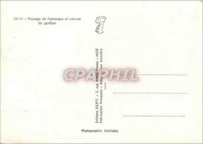 Paysage de Camargue et cabane de gardian — Éditions SEPT - 2, rue Ataxis-Mossa - NICE — Verso