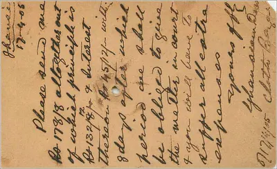Cidade de Jhansi — cartão postal indiano datado de 1905 — editor indeterminado — Verso