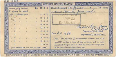 National Deposit Certificate of 50 Rupees — Karnal — series 53396 — Back
