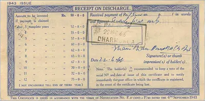Karnal — Nationale inboedelcertificaat van 50 roepie — Post Office, India — Achterkant