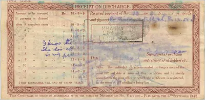 Nationale depositocheque van 10 roepie — Chamba, India — uitgever: Post Office — Achterkant