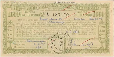 Chandernagore — Certificaat van postdeposito — uitgave 1943 — Achterkant