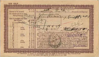 Contant certificaat van 10 rupees — Post — Khengrapati, Kasjmir — Serie 113159 — Achterkant