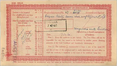 Postbetalingcertificaat van 50 rupees — Bankura — serie 279982 — Achterkant
