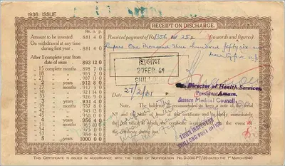 Certificato di assegno postale da 1000 rupie — Shillong — edizione 1940 — Verso
