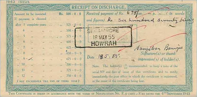 National Deposit Certificate — 500 rupees — edition 1943 — publisher: Post Office — Back