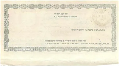 Ordem postal indiana — 10 roupis — editor: Director General of Posts — Verso