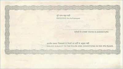 Indyjski przekaz pocztowy — 10 rupii — wydawca: Indian Postal Order Department — Rewers