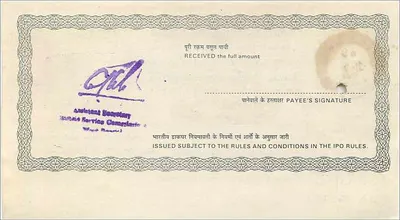 Carta Postal Completa Postal Indiana — Ordem Postal Indiana — 50 roupis — Calcutta — Verso