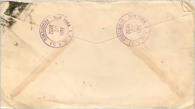 Beglaubigte Sendung — New York, Juni 1932 — unbekannter Verlag — Rückseite