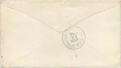 Carta postal destinada a Miss Mary F. Waterbury em Saratoga Springs — selo de 3 centavos e carimbo de Saratoga Springs, 14 de junho de 1881 — Verso