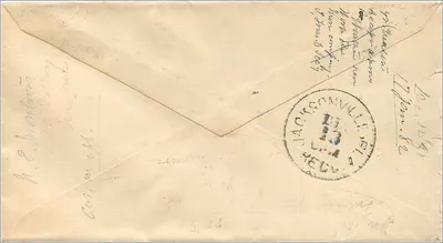 Carta postal de Filadélfia para Jacksonville — selo dos EUA 1912, carimbo 'Philadelphia Dec 12 2AM' — destinatário em Jacksonville, Flórida — Verso