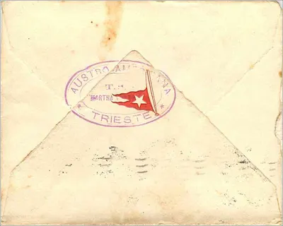 Carta postal enviada de Hudson Terminal, Nova Iorque — 24 de julho de 1911 — destinada a Mrs. Emken Darlington em Pocopson, Chester Co., Pensilvânia — com selo de 2 centavos e carimbo de chegada em Trieste — Verso