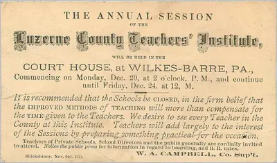 Jaarlijkse vergadering van het Instituut van onderwijzers van het graafschap Luzerne — Wilkes-Barre, PA — 1875 — Achterkant
