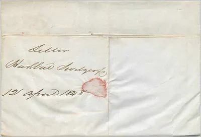 New York — Lettera verso Londra — timbro postale e cachet — Verso