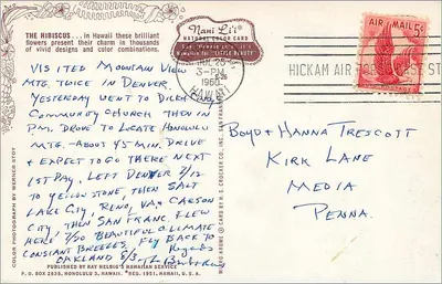 Hibiscus — Nani Li' Carta de Correio em Cor Natural — editor H.S. Crocker Co. Inc., San Francisco — Verso