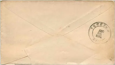 Tarjeta postal enviada desde New York — 24 de agosto de 1886 — editor desconocido — Reverso