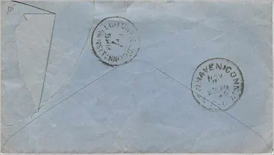 New Haven, Connecticut — Enveloppe à l'adresse de Miss Mary J. Johnson — Timbre 3 cents vert — Verso